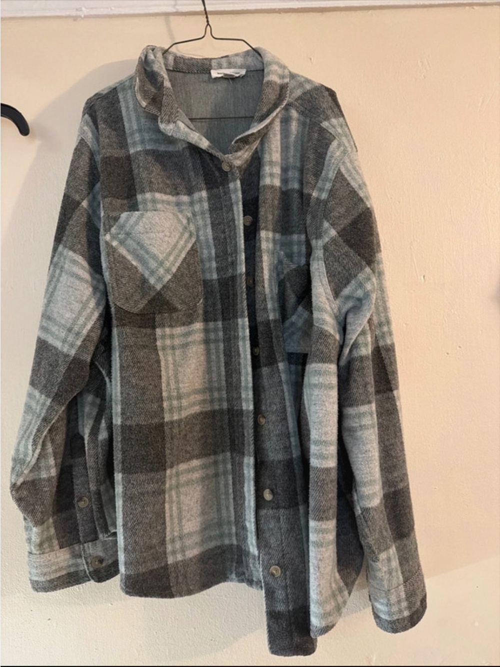 beachlunchlounge Gray and Green Plaid Flannel